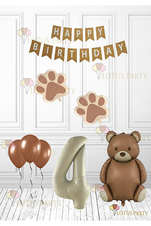 Brown Paw - Retro Bear Foil Balloon - Retro Birthday Set - Kraft Happy Writing Age 4