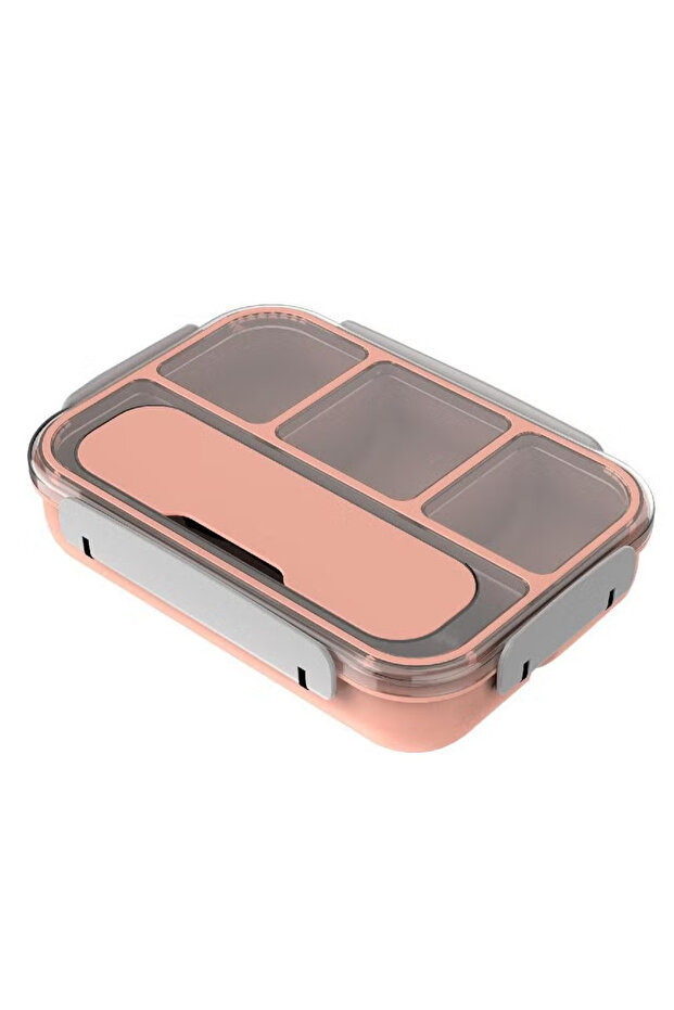 صندوق غداء مستطيل بأربعة أقسام - خوخي/رمادي - 1