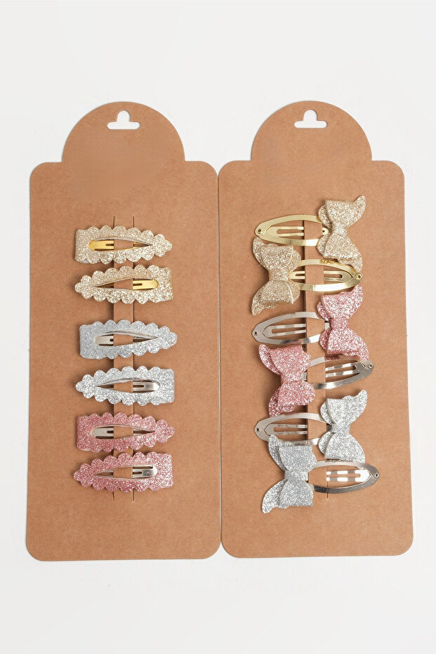 Girl's 12-Piece Zigzag Butterfly Figured Pink Gold Silver Snap Buckle