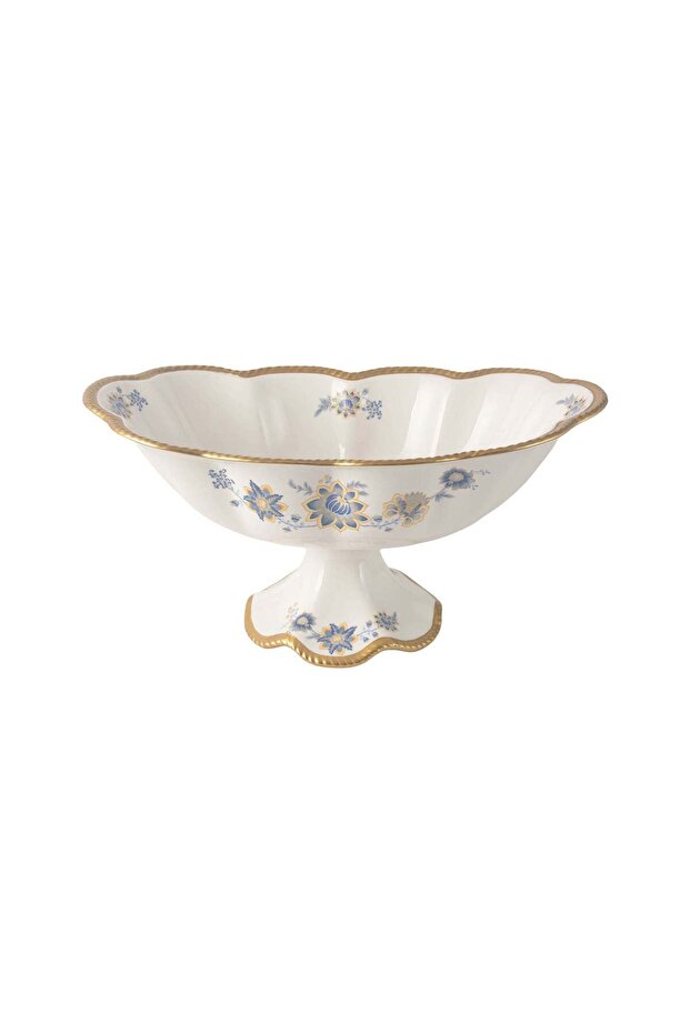 LIFE SMILE Serving Bowl With Gold Stand - Bone China Fruit Basket For Fruit ,Snack Nuts ,Cake ,Des