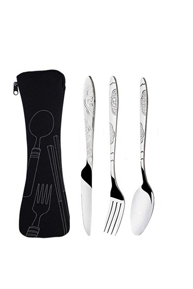 4-Piece Portable Cutlery Set With Case, Knife, Fork, Spoon