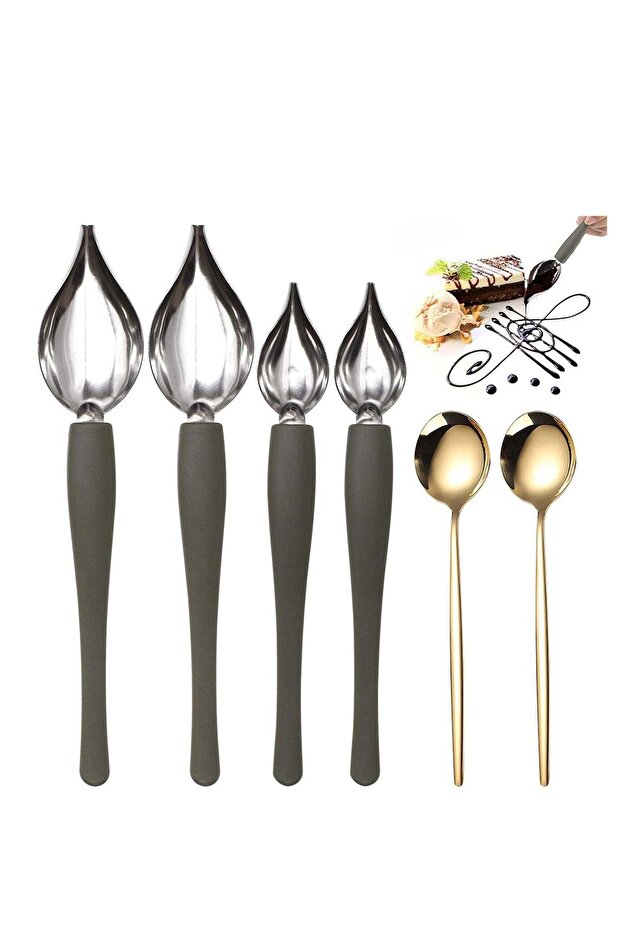 6-Piece Plated Decorating Spoon Set for Cakes and Plates, Ideal for Drizzling, Drawing, and Artistic Food Presentation