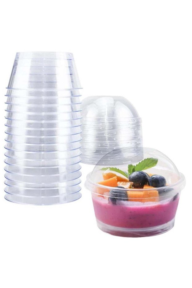 5oz 50pack Clear Plastic Cups for Ice Cream, Dessert Cups,Mini Parfait Cups with Dome lids No Hole