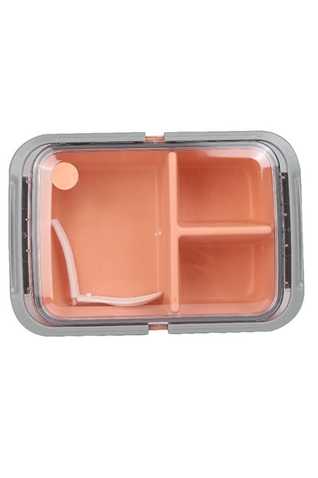 صندوق غداء مستطيل بثلاثة أقسام - خوخي/رمادي - 3