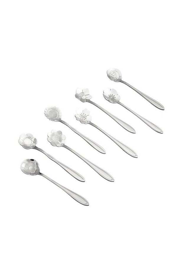 8-Piece Creative Flower Spoons Set Silver