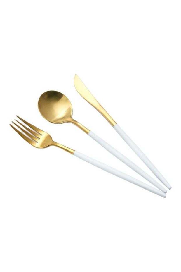3-Piece Stainless Steel Cutlery Set White/Gold