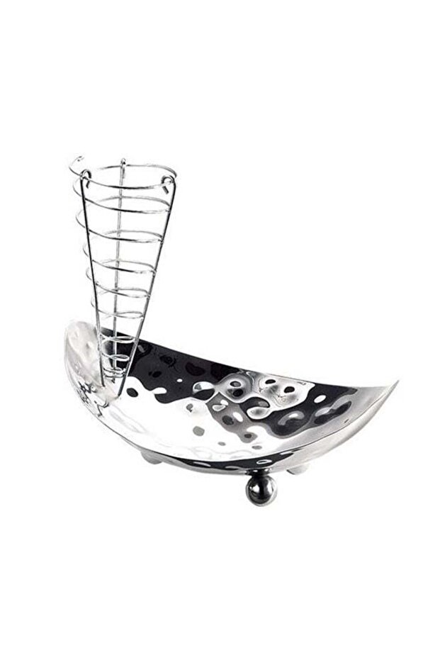Hammered Bread Bowl With Rack Silver 28.5cm