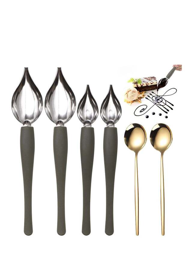 6-Piece Plated Decorating Spoon Set for Cakes and Plates, Drizzle and Draw with Precision, Ideal for Baking and Pastry Decoration