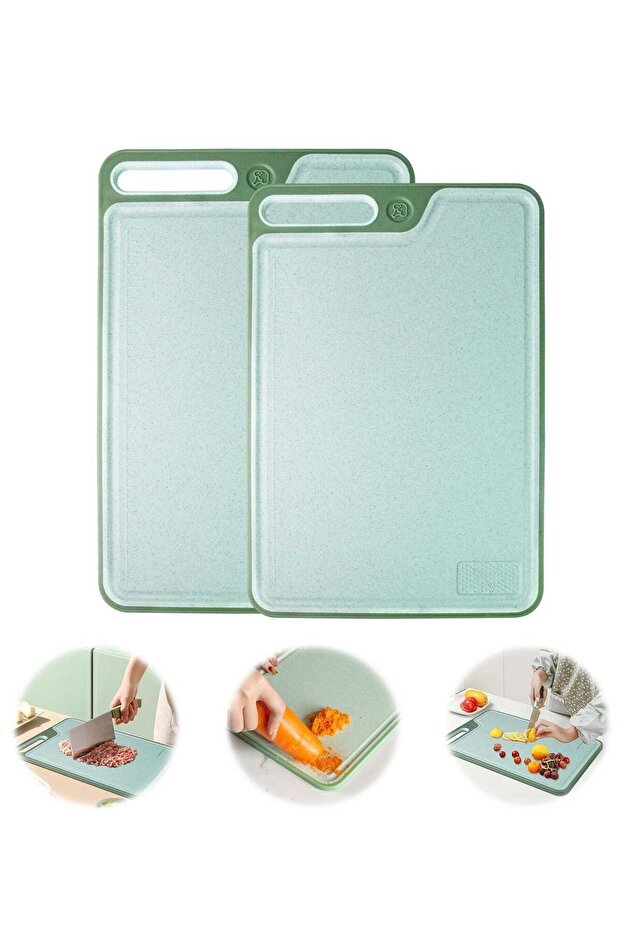 Plastic Cutting Boards for Kitchen, Large Cutting Board, Plastic Cutting Board Set of 2, Non-Slip Cutting Board with Dandle and Juice Groovenon, Dishwasher Safe Cutting Boards (Green)