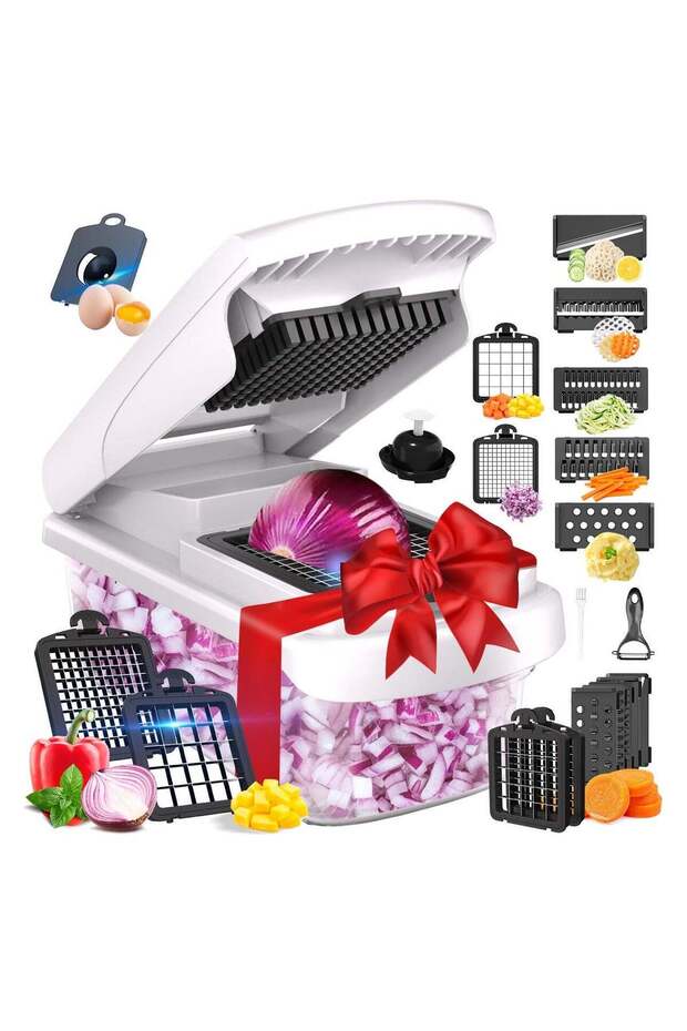 15-in-1, 8 Blade Vegetable Chopper, Onion Mincer, Cutter, Dicer, Egg Slicer with Container, French - 1