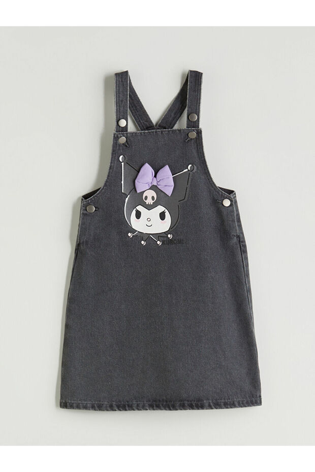 Anthracite Square Collar Kuromi Printed Girl's Jean Dress