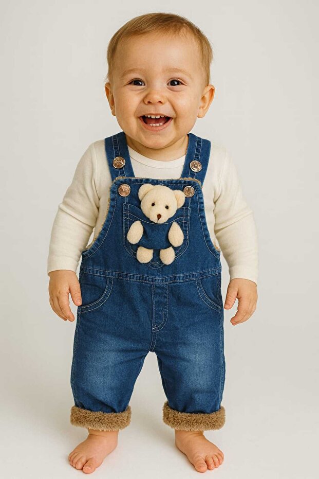 Unisex Children's Jumpsuit with Welsoft and Teddy Bear Detail Inside, Adjustable Strap Length (One Jumpsuit)