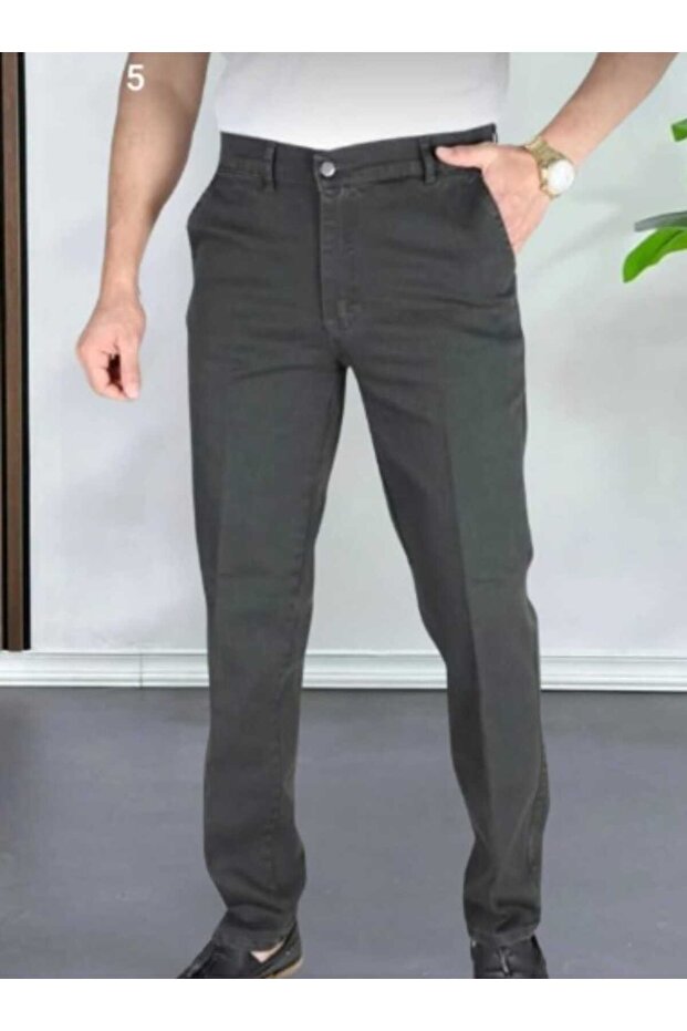 Classic Cut Khaki Stretch Fabric Men's Side Pocket Classic Jeans Stretch Fabric High Waist