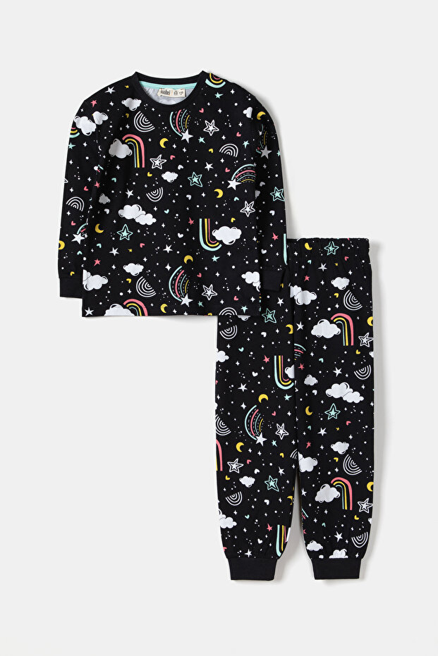 Girl's Pajama Set Rainbow Printed Long Sleeve Set 3-8 Years