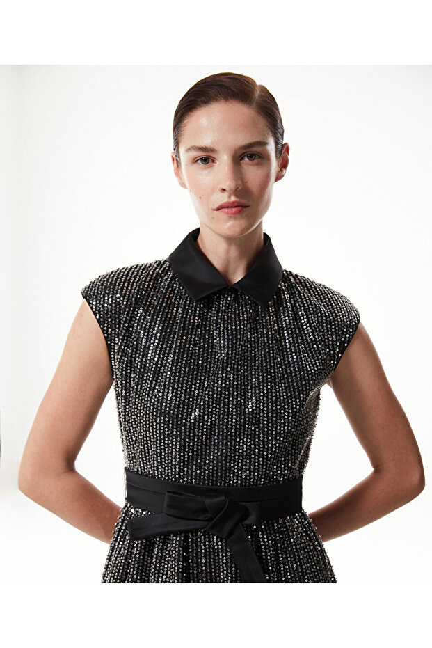 Payetli mini elbise - 5