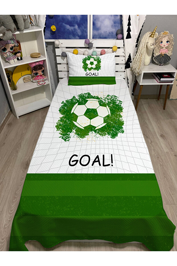 Football Patterned Baby Kids Single Pique and Pillowcase Bedspread Set