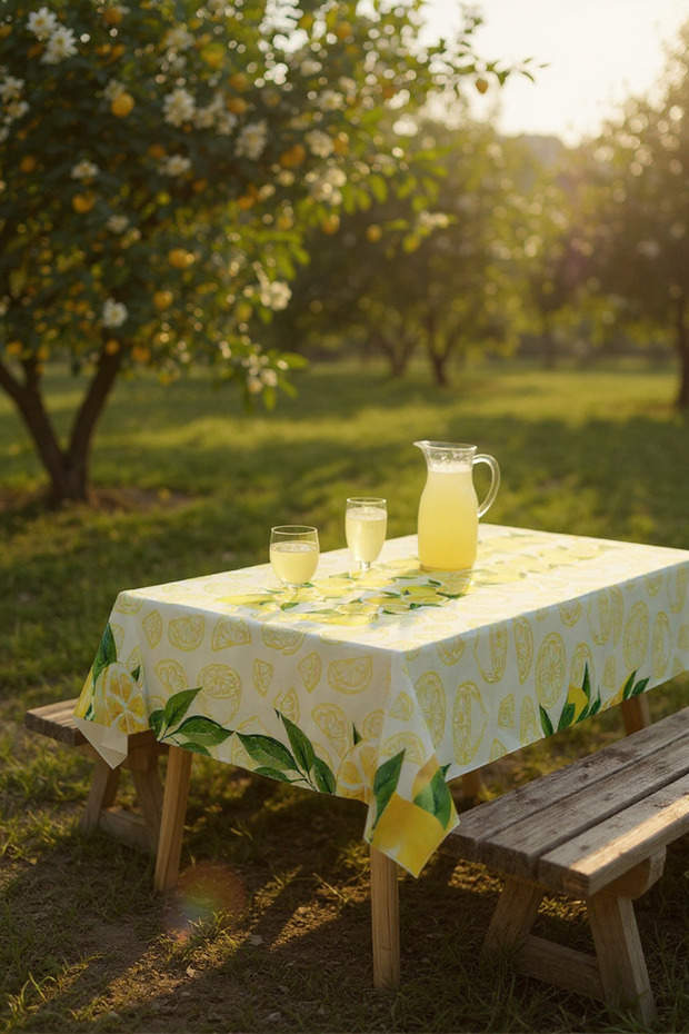 Lemon Patterned Worry-Free Tablecloth, Stain-Resistant, Suitable for Summer Table Settings and Garden Picnics - 4