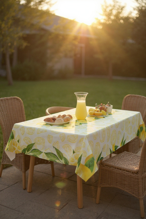 Lemon Patterned Worry-Free Tablecloth, Stain-Resistant, Suitable for Summer Table Settings and Garden Picnics - 1