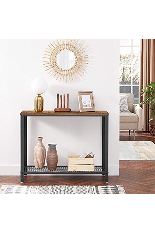 ynsShoping Konsol Masası, 2 Katlı Koridor Masası, Raflı, Dar Masa, Metal Çerçeve, Ayarlanabilir Ayak - 3