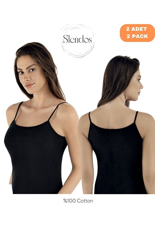 Kadın, Basic, İp Askılı % 100 Cotton 2'li Atlet - 1