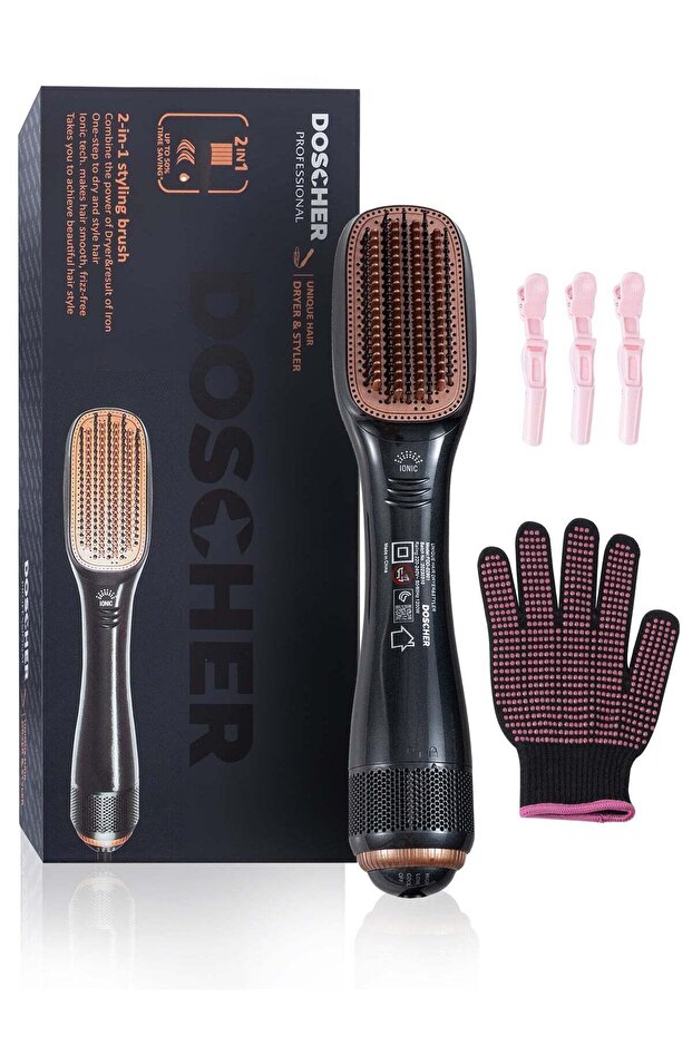 1200 Watt Hair Dryer Brush Ceramic Dryer And Styler 2 In 1 Professional Black/Beige