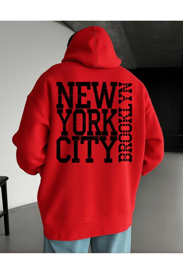 New York City Brooklyn Printed Hooded Oversize Unisex Sweatshirt – 3 Thread Fabric