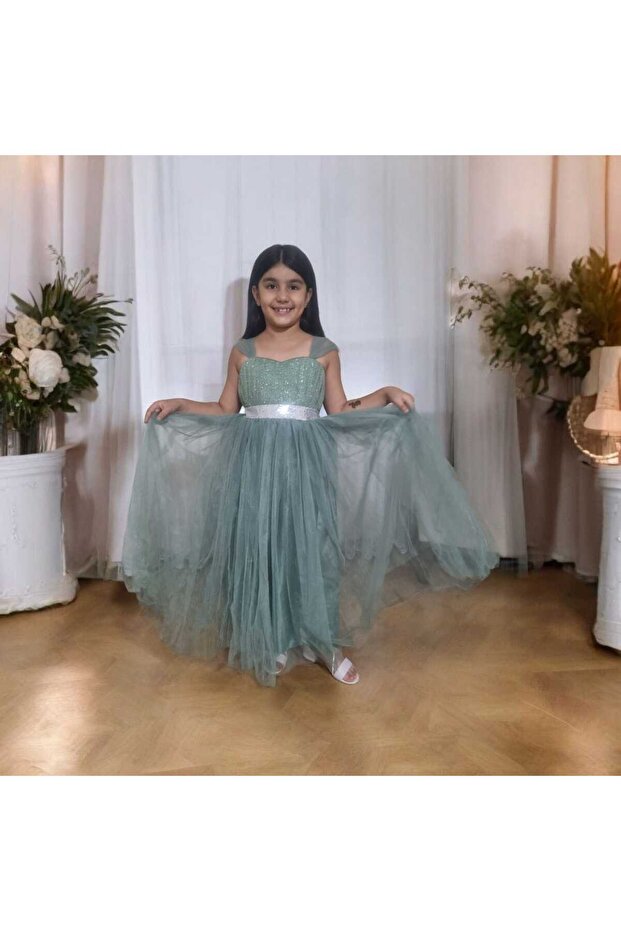 Tulle Hanger Long Girl's Evening Dress
