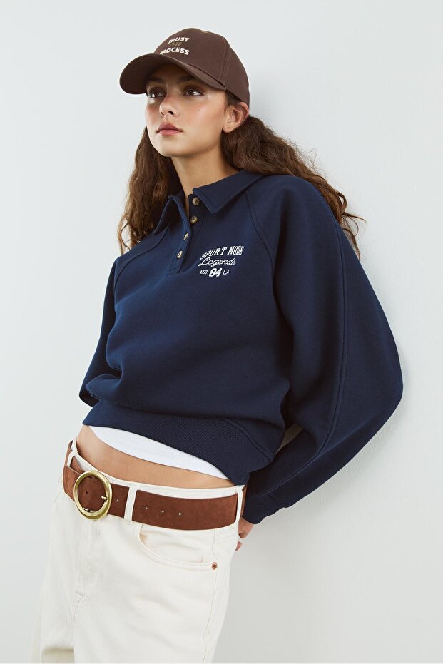 Düğmeli polo sweatshirt - 2