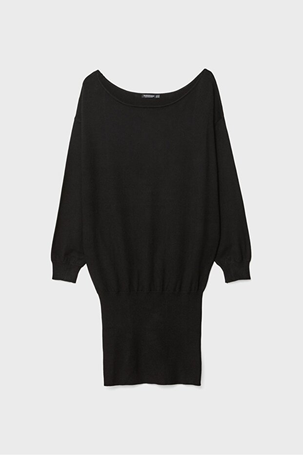 Geniş Yaka Kısa Örme Elbise - 6