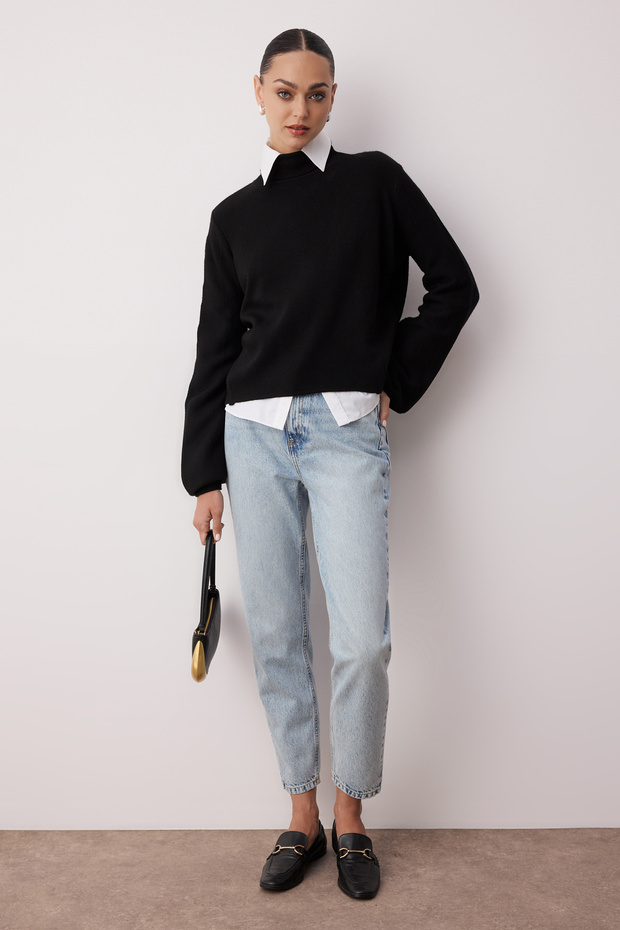 Açık Mavi Yüksek Bel Mom %100 Pamuk Non-Stretch Jeans TWOSS25JE00277 - 1