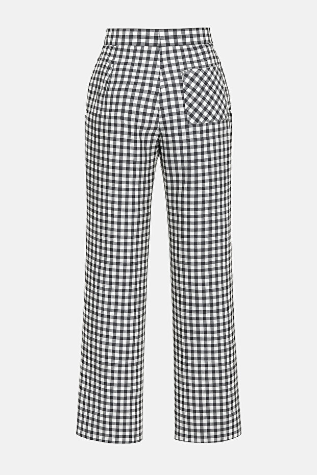 Siyah-Çok Renkli Ekose/Pötikareli Yüksek Bel Bilek Boy Geniş Paça Pantolon TWOSS25PL00132 - 2