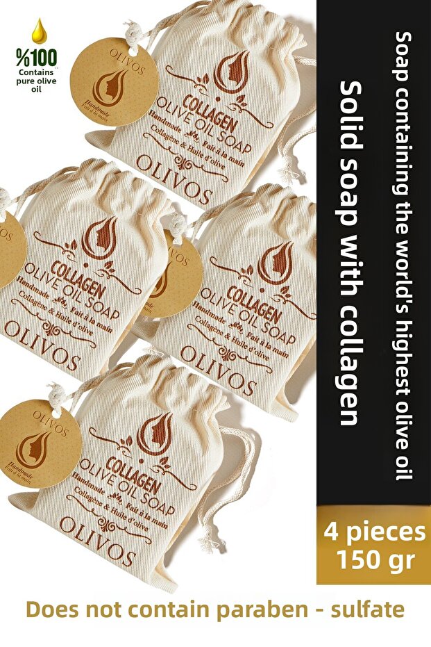 Natural Collagen and Olive Oil Solid Soap with Collagen Olive Oil Hand Soap 4 Pcs 150 Gr