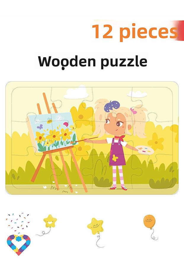 Wooden Kids Puzzle, 12 Pieces