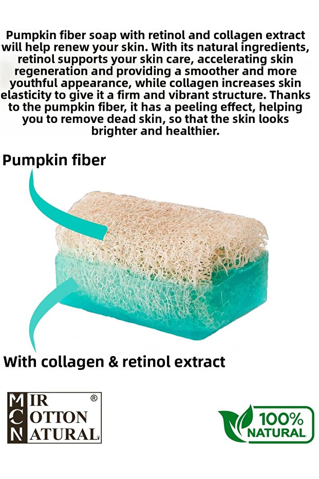 Natural Pumpkin Fiber Handmade Soap'Collagen & Retinol' 120 Gr