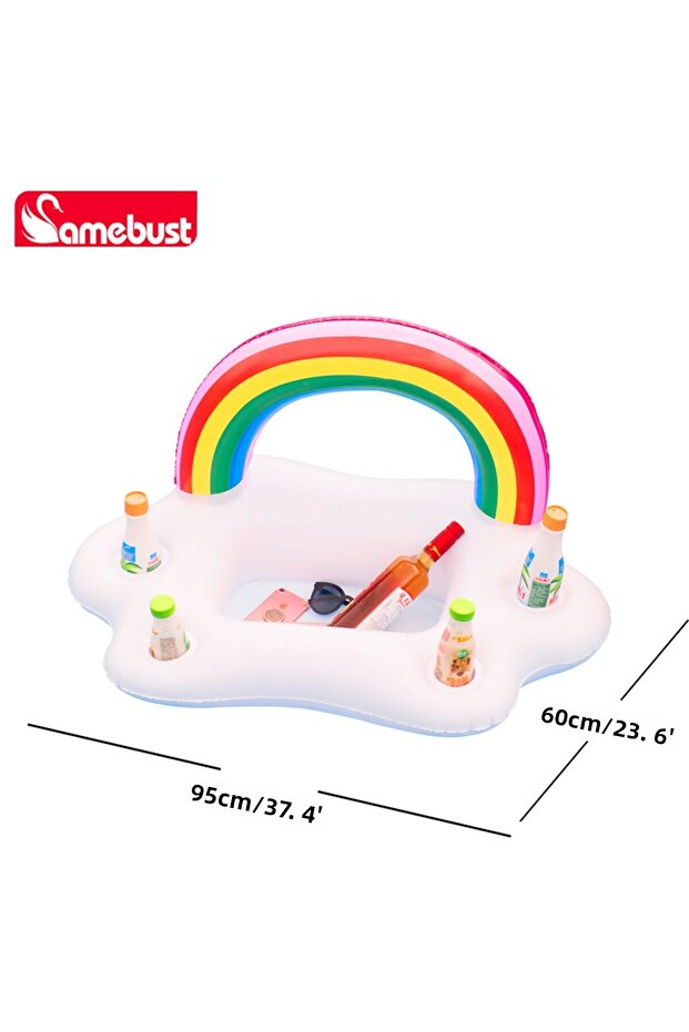Camebust inflatable pool float rainbow cup holder 37.4' - 1
