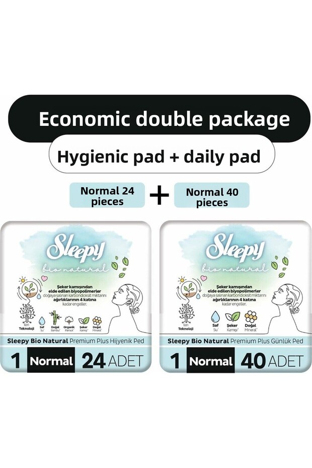 Economical Double Pack (Bio Natural Premium Plus Sanitary Pads Normal 24Pcs + Daily Pads Normal 40Pcs)