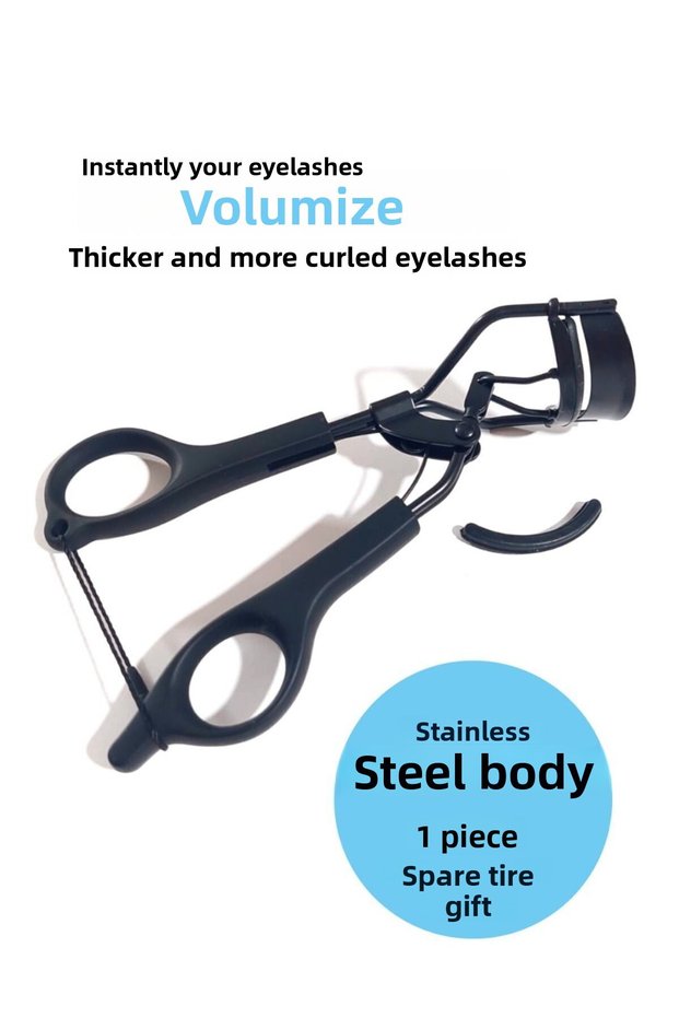 Black Professional Eyelash Curling Scissors - with Spare Sponge, Easy Grip and Comfortable