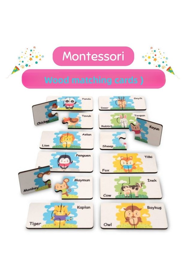 Montessori Wooden Matching Cards / Educational, Instructional and Safe Game Set for Ages 1+
