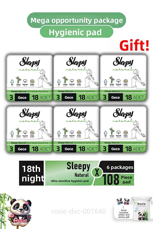 Natural Ultra Sensitive Hygienic Pads 18 Pack Night X 6 Packs and ROSIE