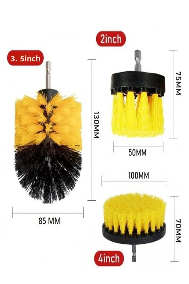 Set of 3: Drill Bit - Brush - for Cleaning Bathroom, Bathtub, Shower, Car Seat and Tire