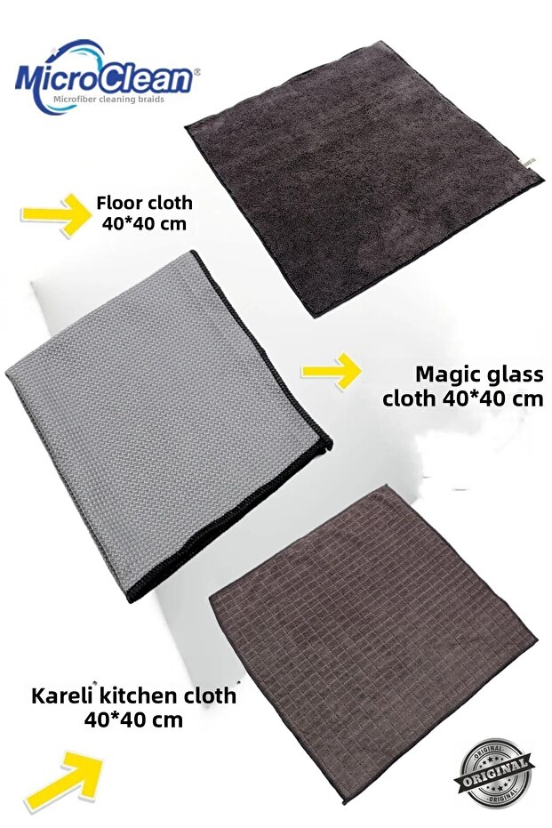 MissClean (3 Pieces) Cleaning Starter Set Glass Cloth, Kitchen Cloth, Floor Cleaning Cloth 40 *40 Cm