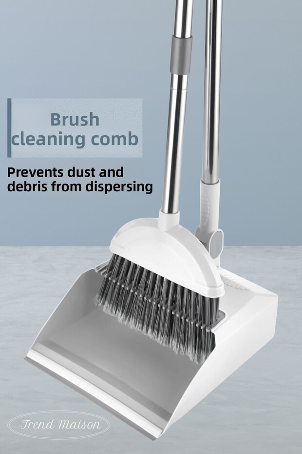 Foldable Feather Collector Scalloped Broom Dustpan Cleaning Set with Stainless Steel Handle - White - 2