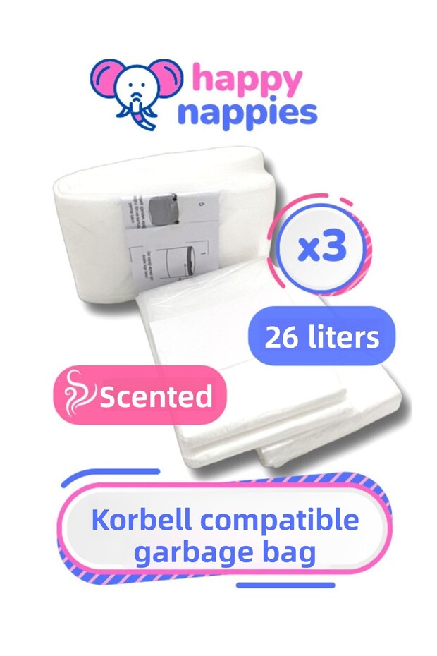 Korbell 26lt Compatible Domestic Baby Diaper Waste Bag - 3 Pack - 2100 Diapers Capacity