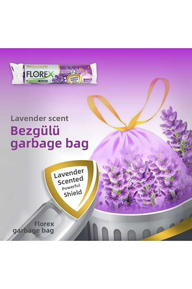 كيس قمامة برباط كبير الحجم 10 قطع لافندر - 3