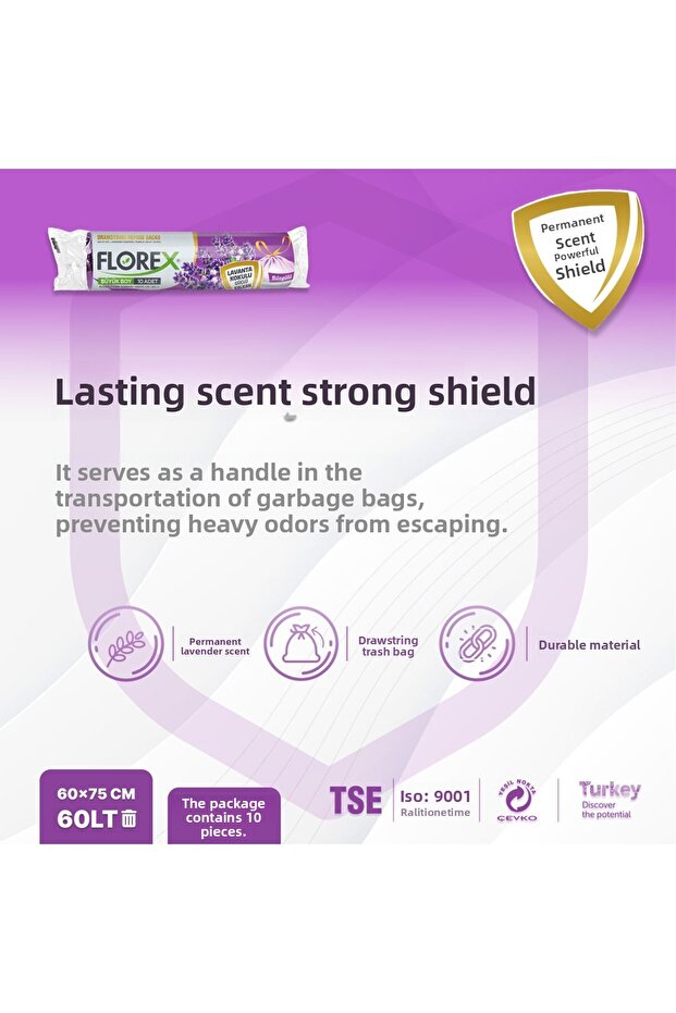 كيس قمامة برباط كبير الحجم 10 قطع لافندر - 2