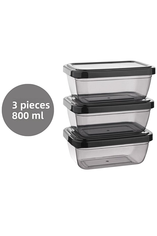 مجموعة من 3 صناديق تخزين مستطيلة سوداء سعة 800 مل، حل تخزين عملي وأنيق - 1
