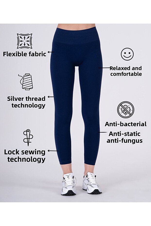 Breathable Antibacterial Silver Thread Detailed Core Basic Leggings - 2