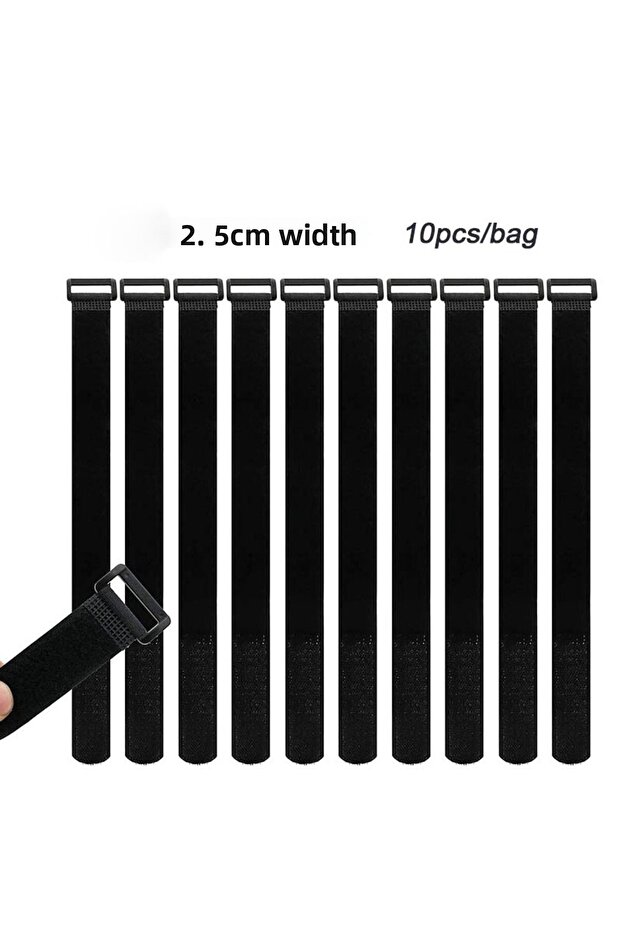 2.5cmx25cm black 2.5cm 10pcs 10pcs Reusable Cable Straps Multipurpose Quality Hook and Loop Securing - 1