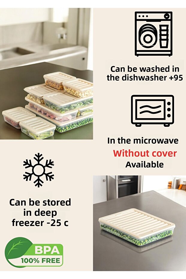 4-Piece Fridge Organizer - Storage Container with Cream Lid for Microwave and Freeze 4 X 1170 ml - 6