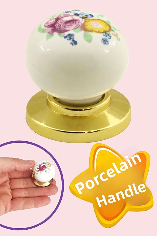 Kardelen Real Porcelain Button Gold Gold Drawer Cabinet Door Handle Handle Porcelain Handle